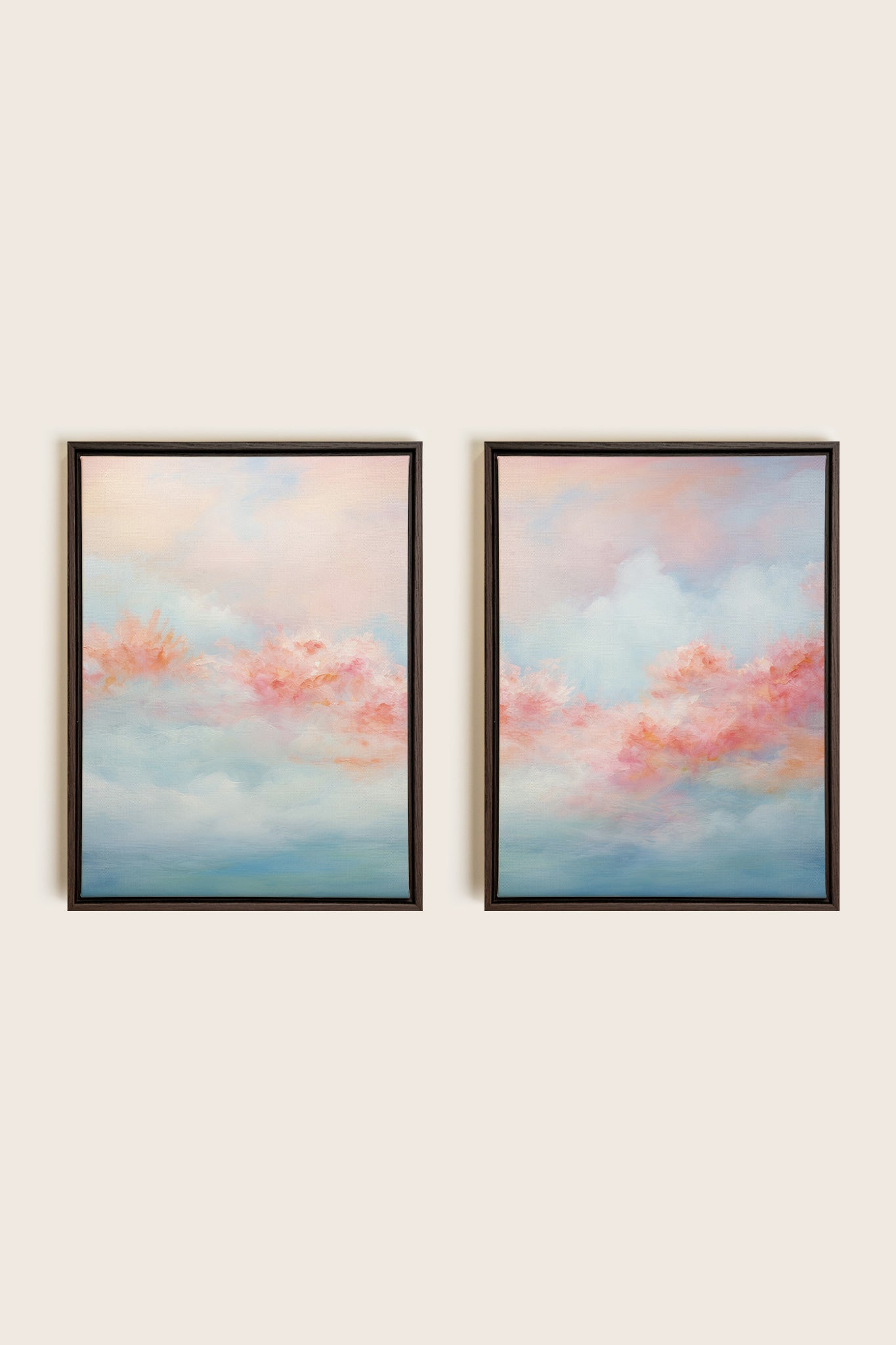 MYSTIC SUNSET DUO, 2 Works on stretched canvas, framed in Walnut Brown