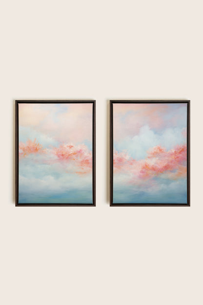 MYSTIC SUNSET DUO, 2 Works on stretched canvas, framed in Walnut Brown