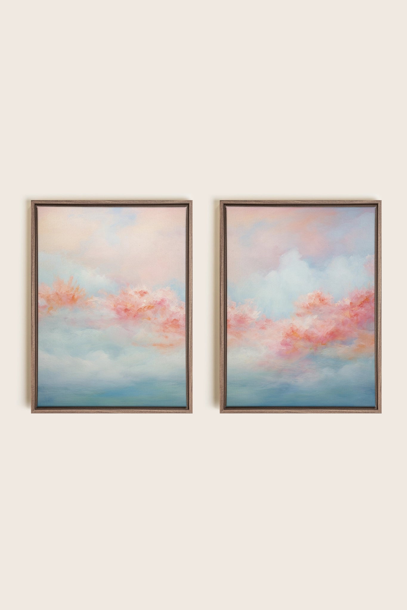MYSTIC SUNSET DUO, 2 Works on stretched canvas, framed Oak Brown
