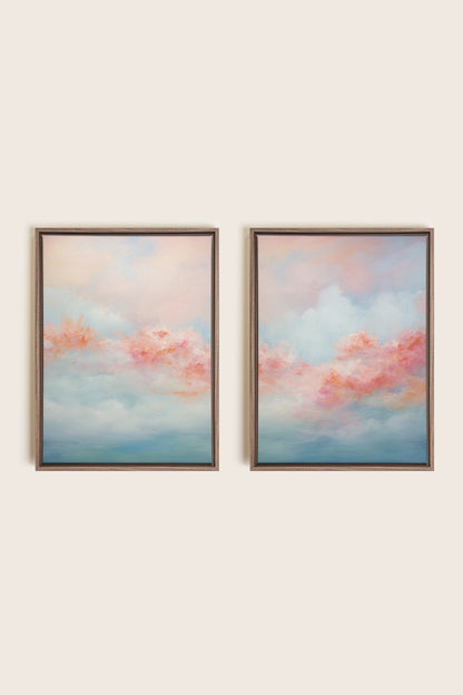 MYSTIC SUNSET DUO, 2 Works on stretched canvas, framed Oak Brown
