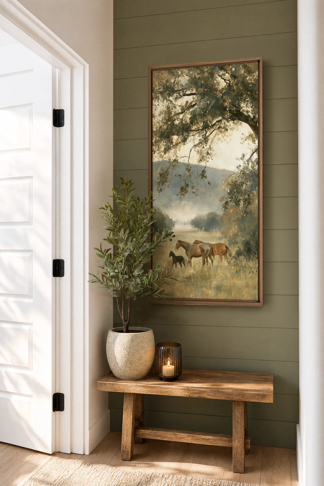 MEADOW FAMILY, Artwork on stretched canvas, Oak Brown frame