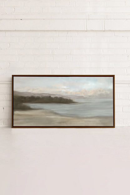 OLEKA CANVAS - CALME SUR LA RIVE, Oeuvre sur toile étirée, encadré Brun Noyer