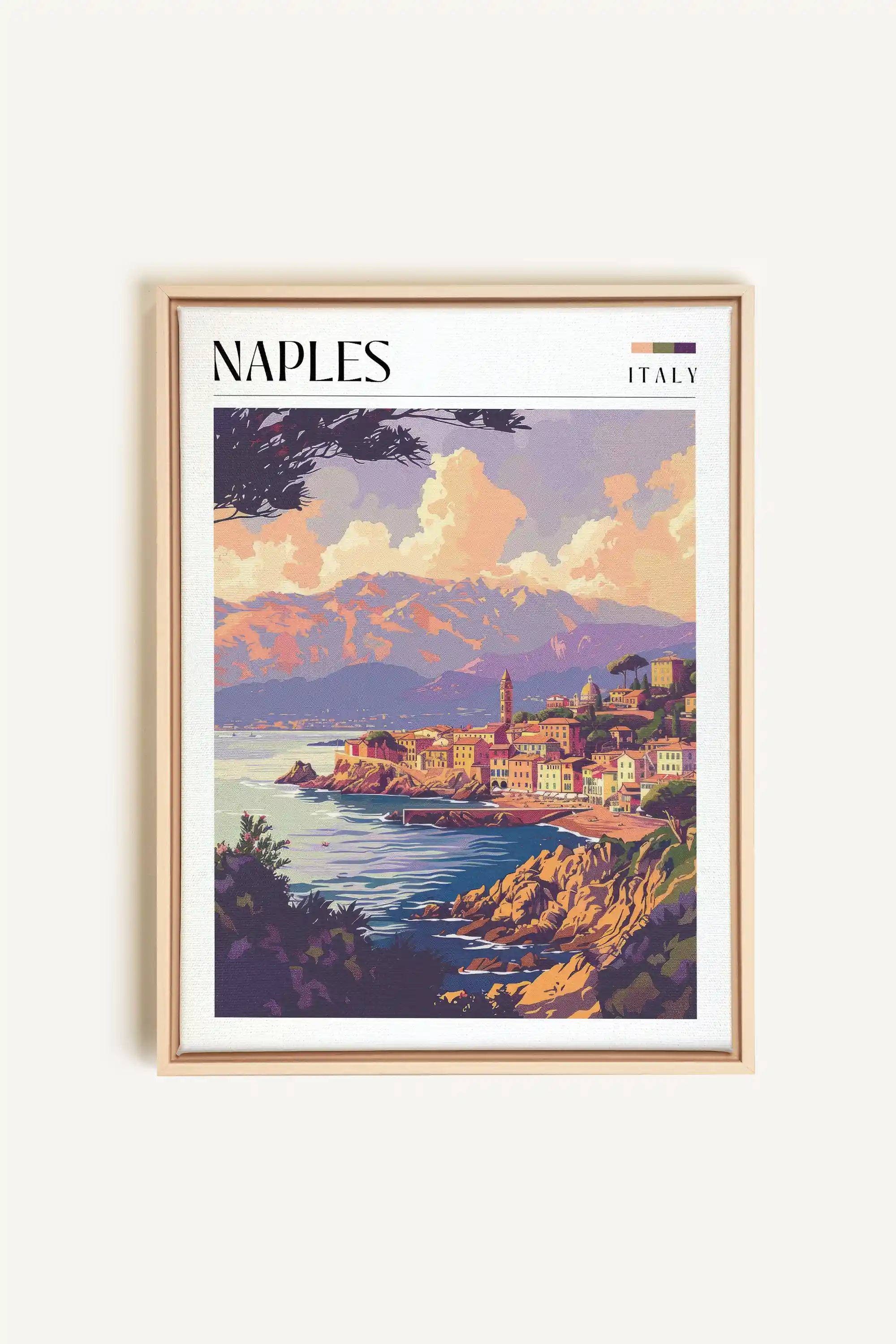 Naples, Oeuvre sur toile étirée, encadré Naturel Clair