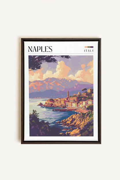 Naples, Oeuvre sur toile étirée, encadré Brun Noyer