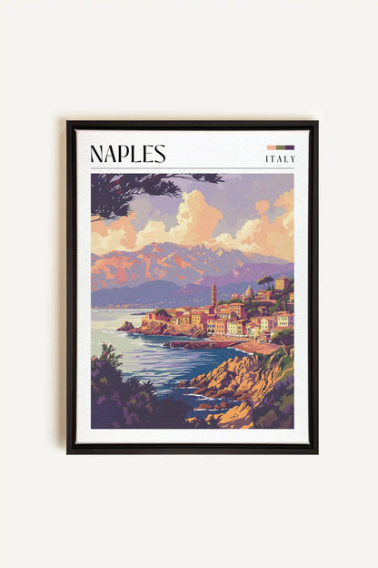 Naples, Oeuvre sur toile étirée, encadré Noir