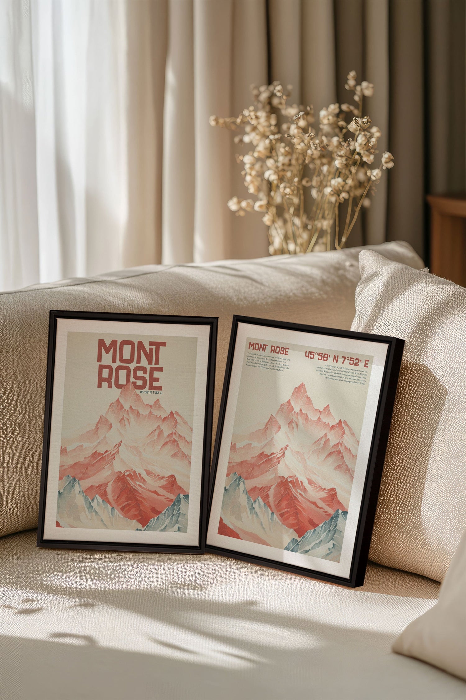 OLEKA CANVAS - DUO ROSE SUMMIT, 2 Oeuvres sur toile étirée, encadré Noir