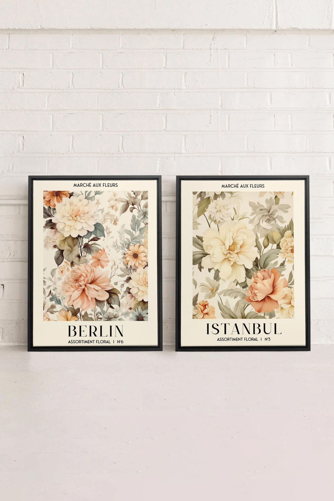 OLEKA CANVAS - DUO ASSORTIMENT FLORAL, 2 Oeuvres sur toile étirée, encadré Noir