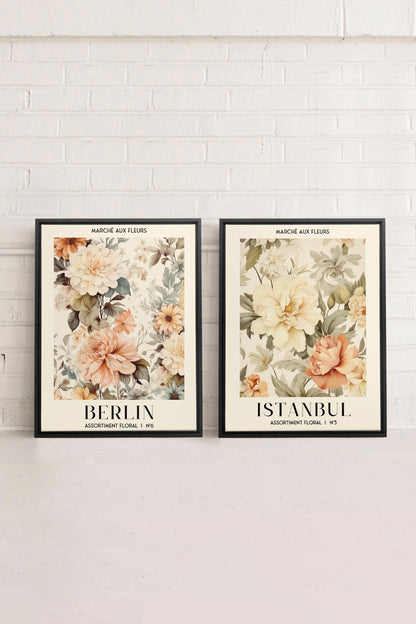 OLEKA CANVAS - DUO ASSORTIMENT FLORAL, 2 Oeuvres sur toile étirée, encadré Noir
