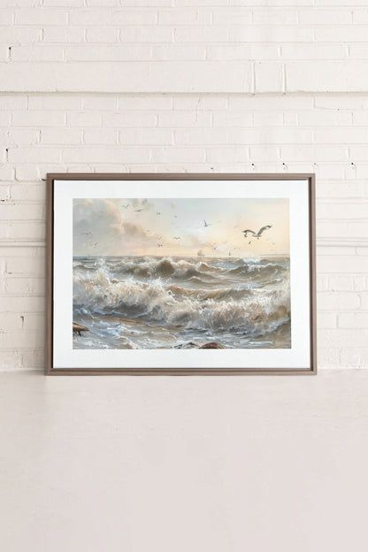 OLEKA CANVAS - JOURNEY OF WAVES, Oeuvre sur toile étirée, encadré Brun Chêne