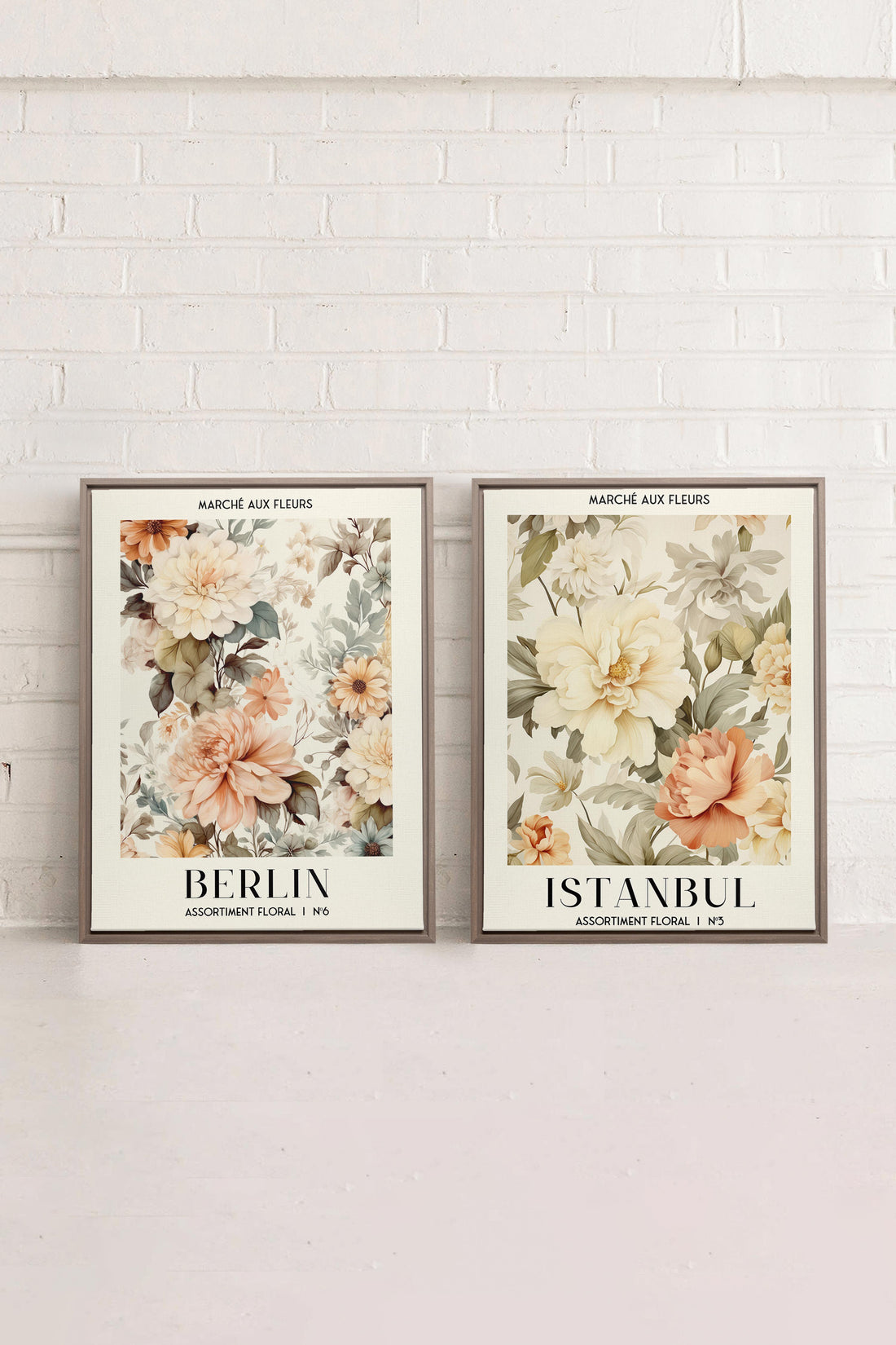 OLEKA CANVAS - DUO ASSORTIMENT FLORAL, 2 Oeuvres sur toile étirée, encadré Brun Chêne