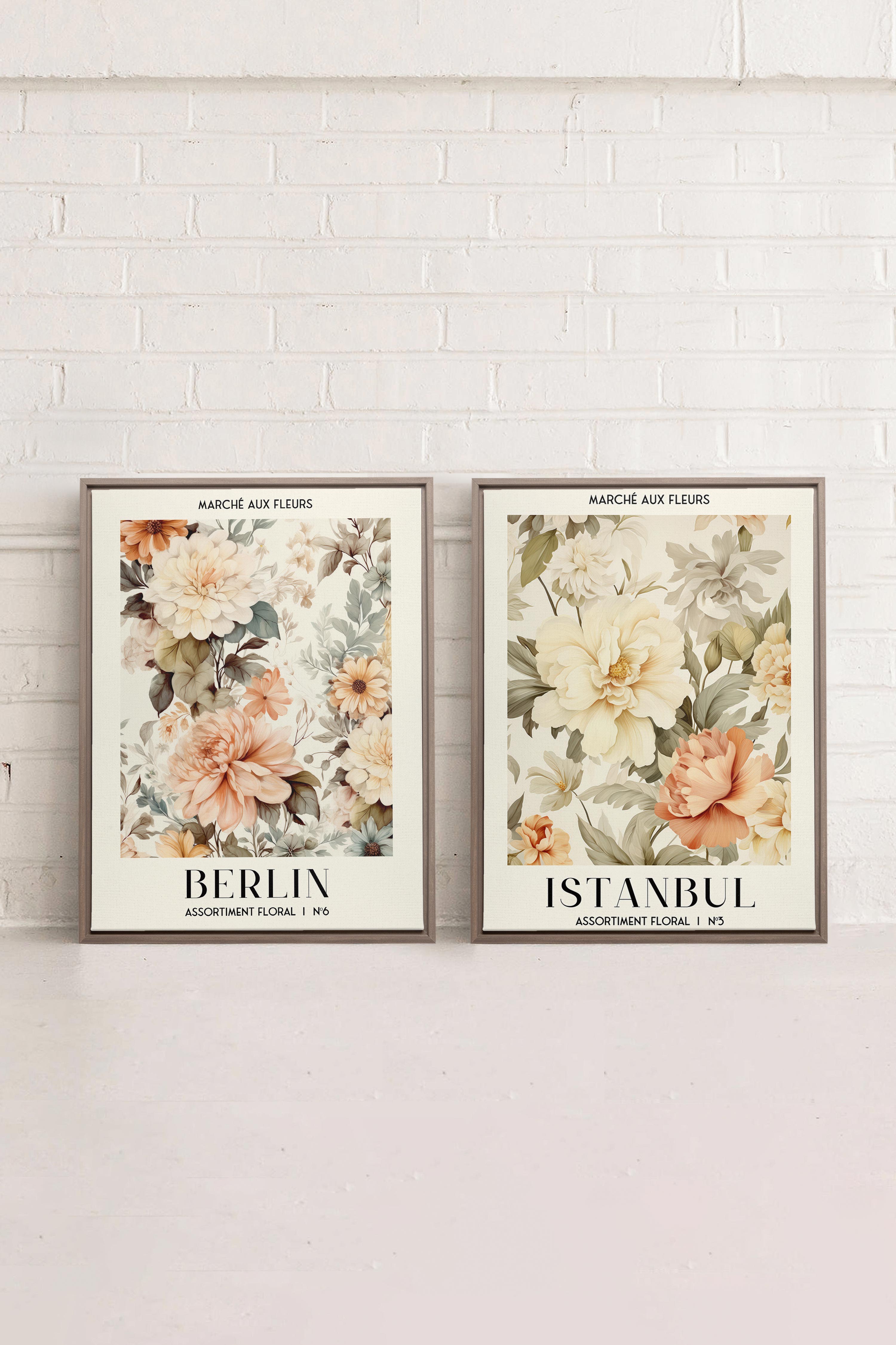 OLEKA CANVAS - DUO ASSORTIMENT FLORAL, 2 Oeuvres sur toile étirée, encadré Brun Chêne