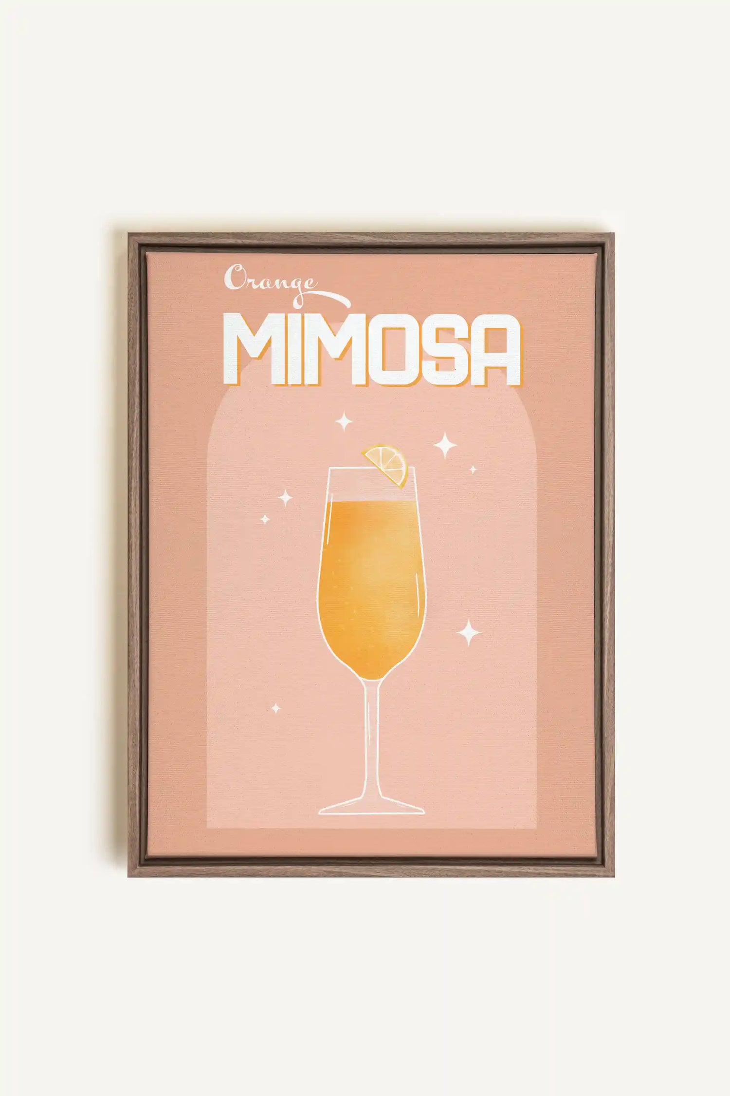 ORANGE MIMOSA, Artwork on stretched canvas, framed in Brown Oak