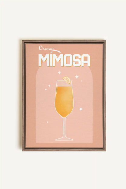 ORANGE MIMOSA, Artwork on stretched canvas, framed in Brown Oak