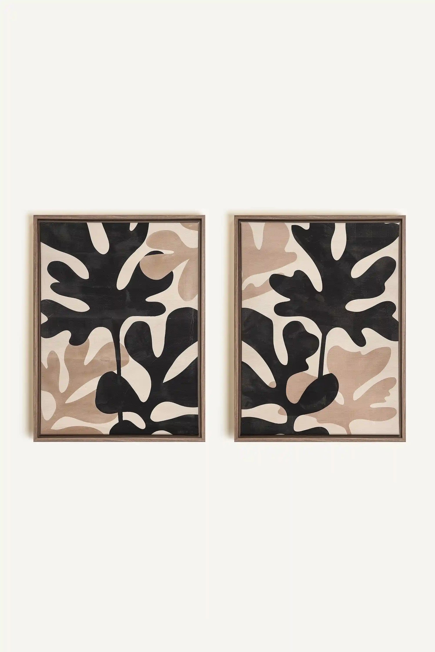 ORGANIC SHADOWS DUO, 2 Oeuvres sur toile étirée, encadré Brun Chêne