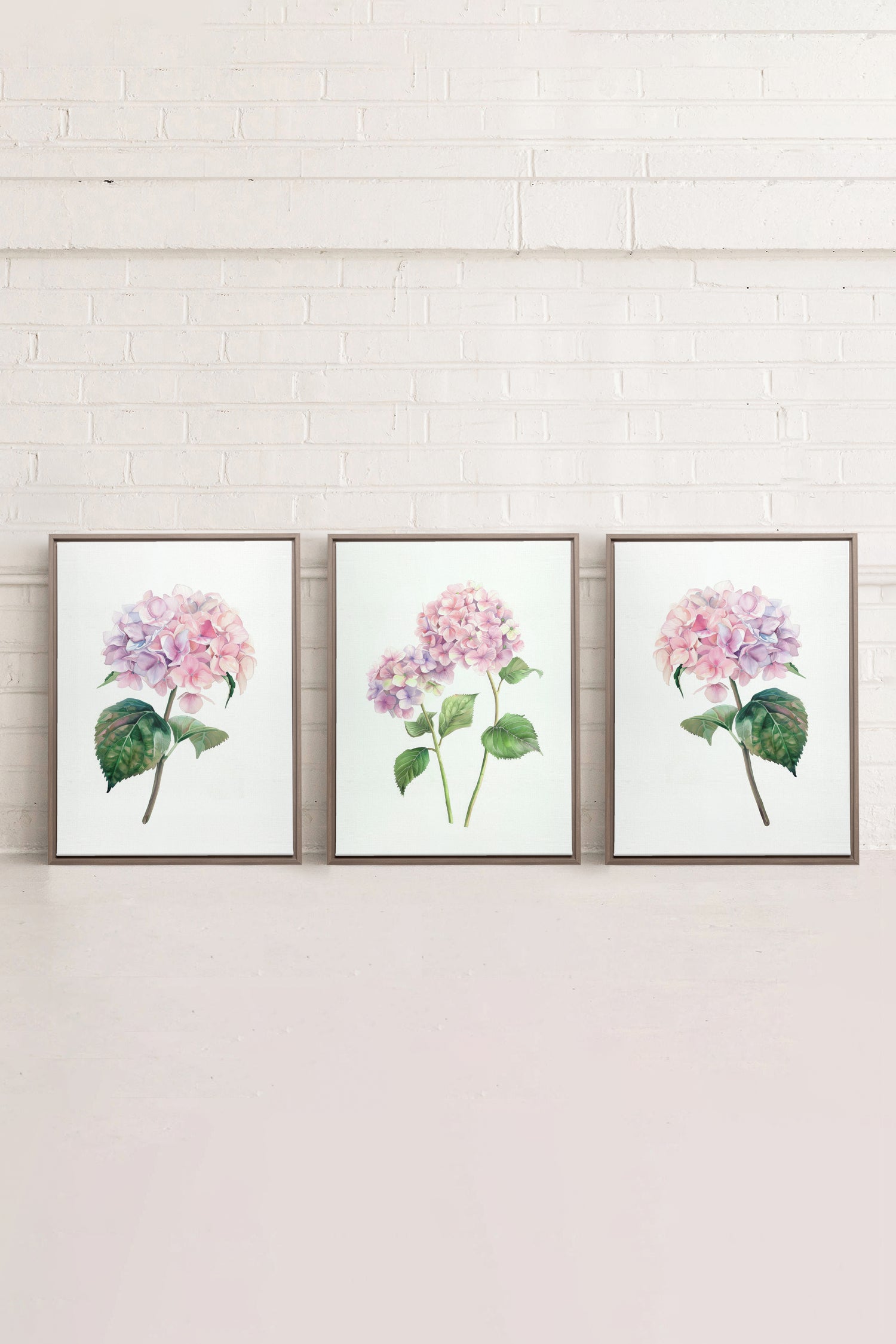 BLOSSOMING TRIO, 3 Oeuvres sur toile étirée, encadré Brun Chêne