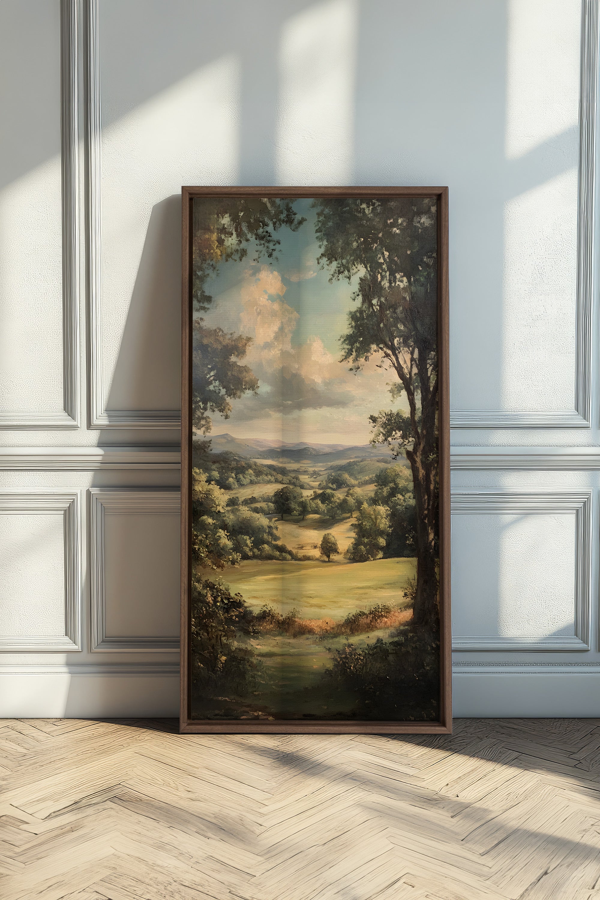 REPOS CHAMPÊTRE, Artwork on stretched canvas, framed in Brown Oak