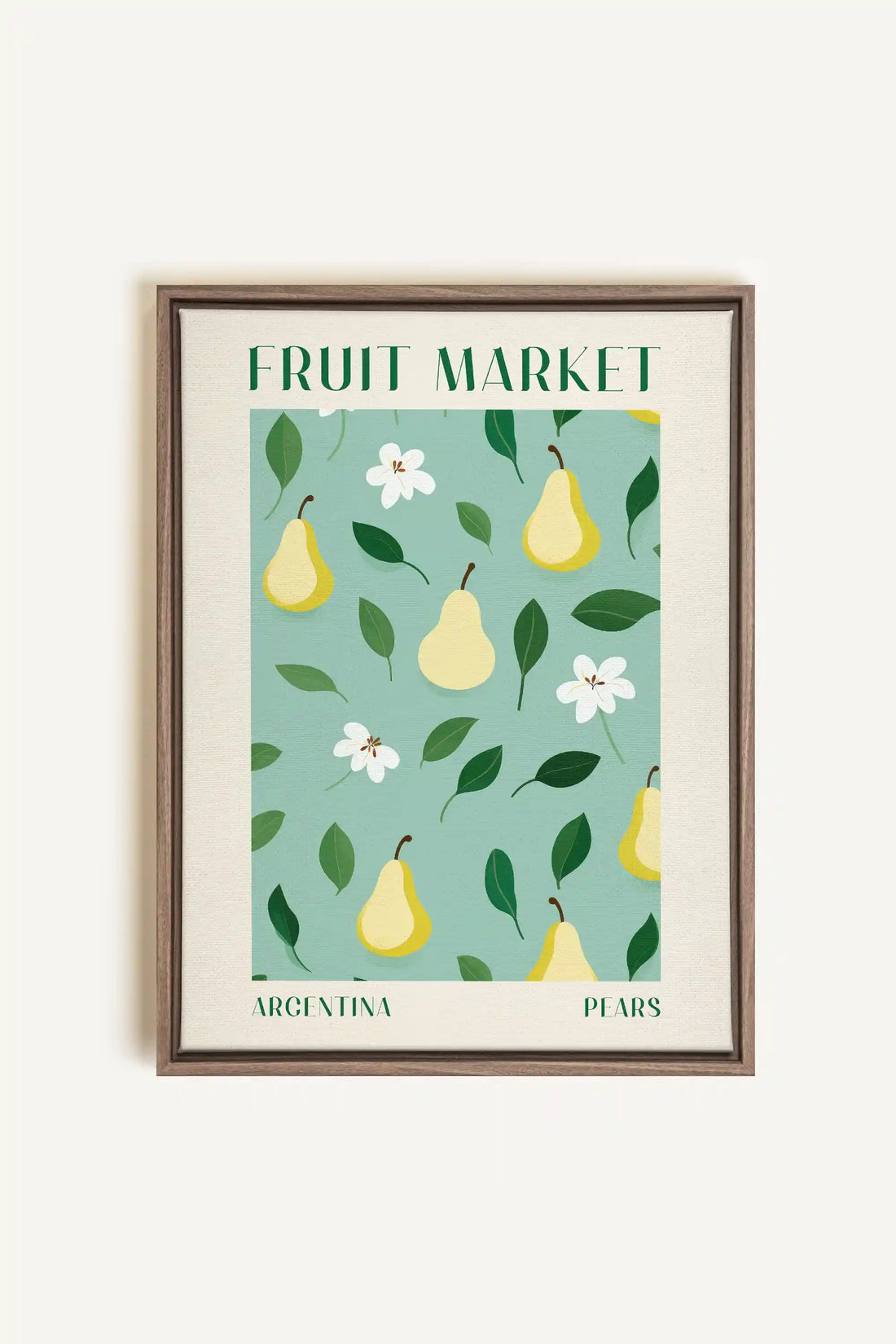 PEARS, Artwork on stretched canvas, framed in Brown Oak