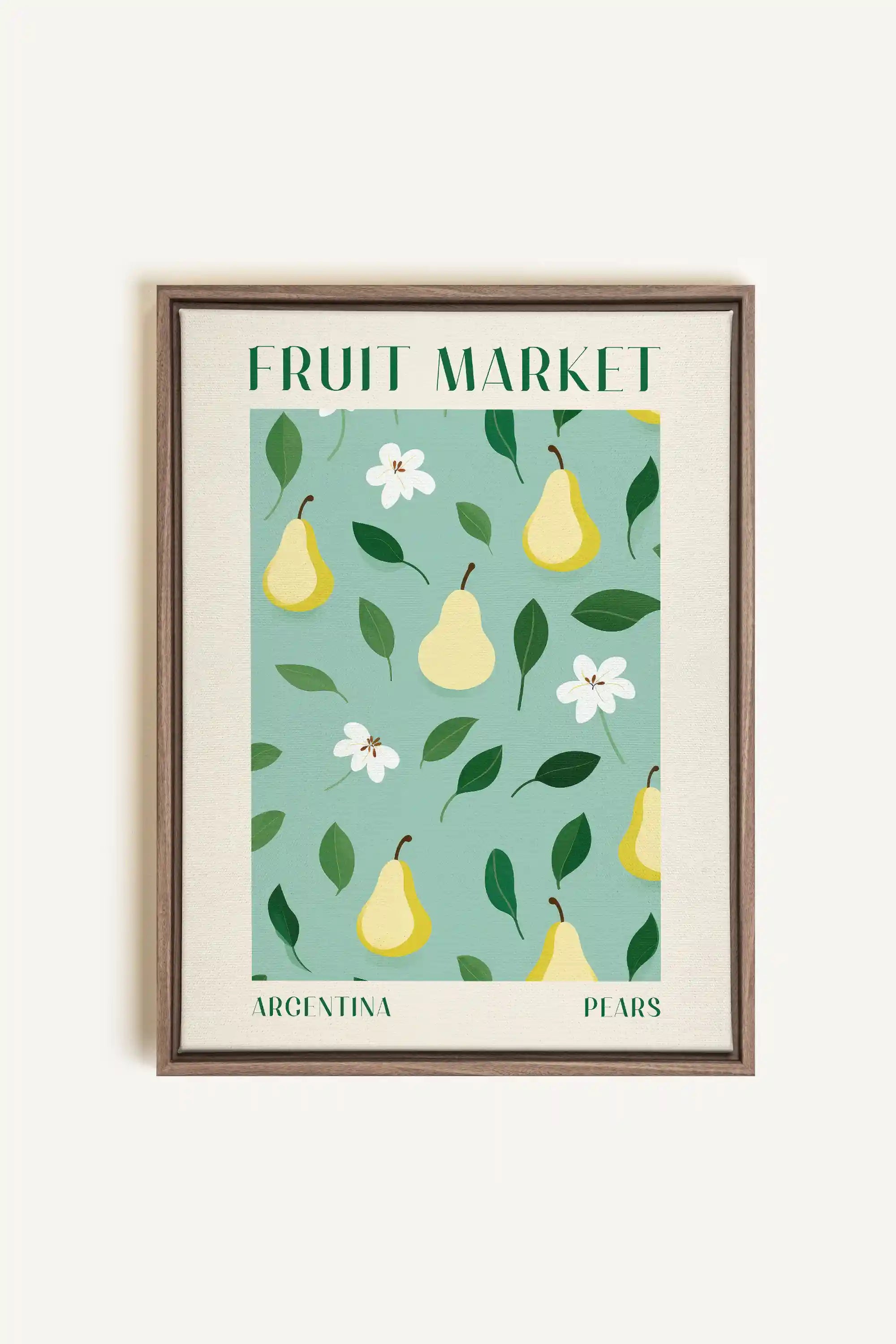 PEARS, Artwork on stretched canvas, framed in Brown Oak