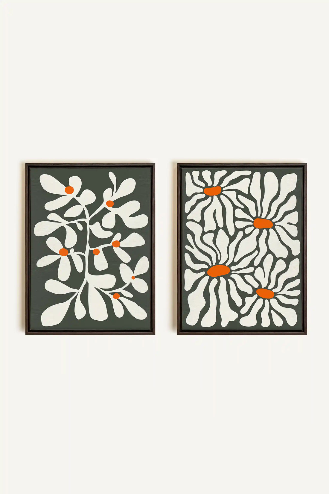 PÉTALES EN FUSION, 2 Oeuvres sur toile étirée, encadré Brun Noyer