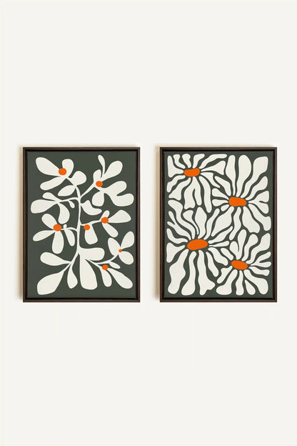 PÉTALES EN FUSION, 2 Works on stretched canvas, framed in Walnut Brown