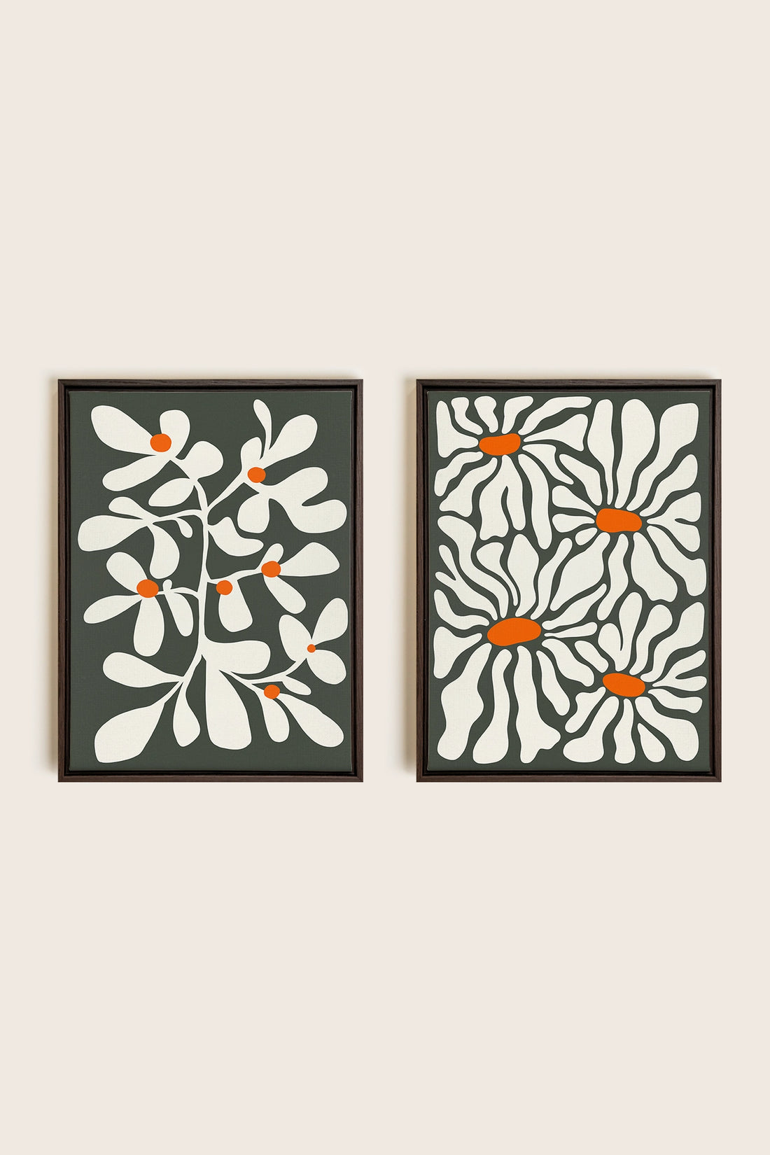 PÉTALES EN FUSION, 2 Works on stretched canvas, framed in Walnut Brown