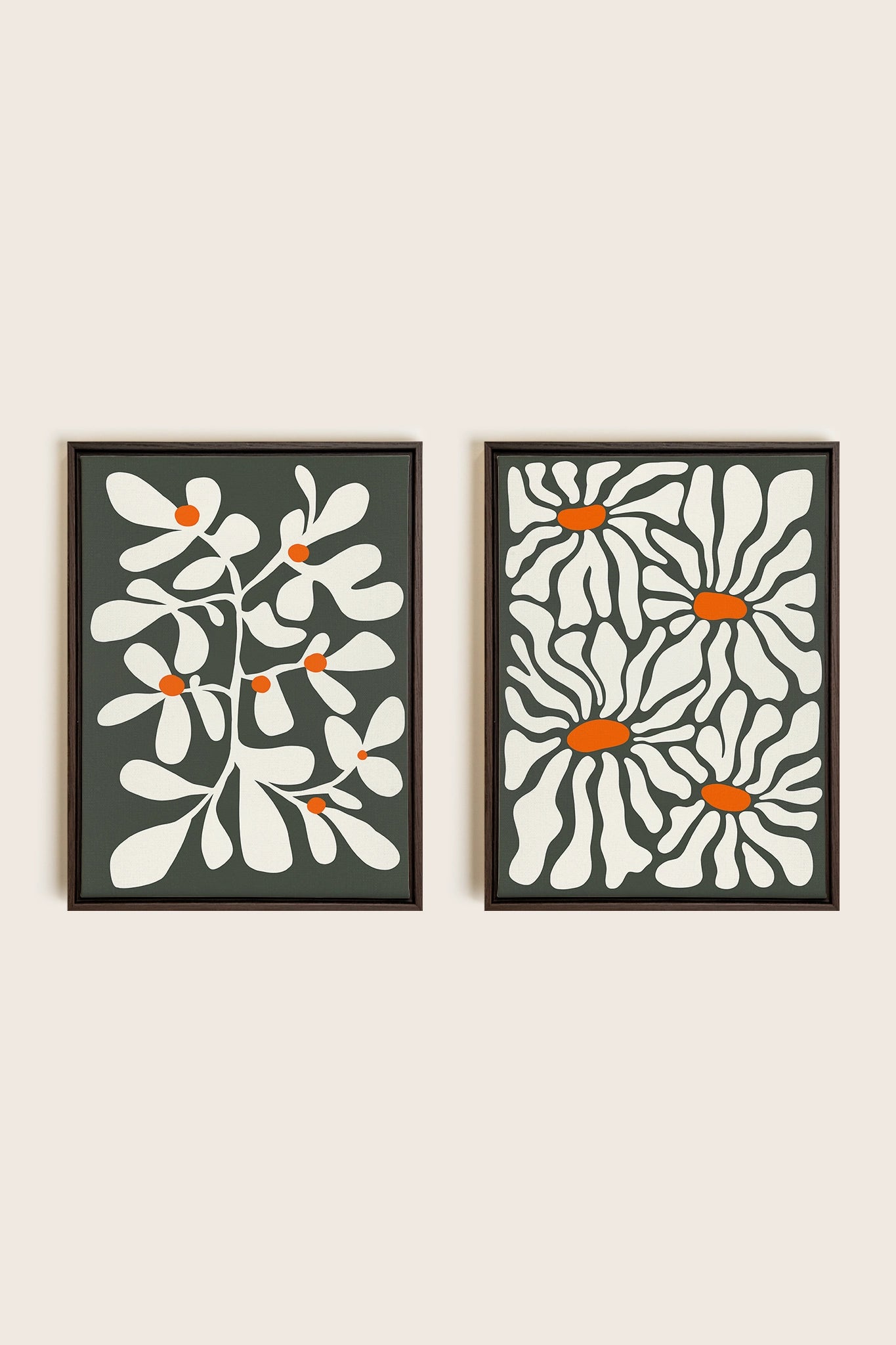 PÉTALES EN FUSION, 2 Oeuvres sur toile étirée, encadré Brun Noyer