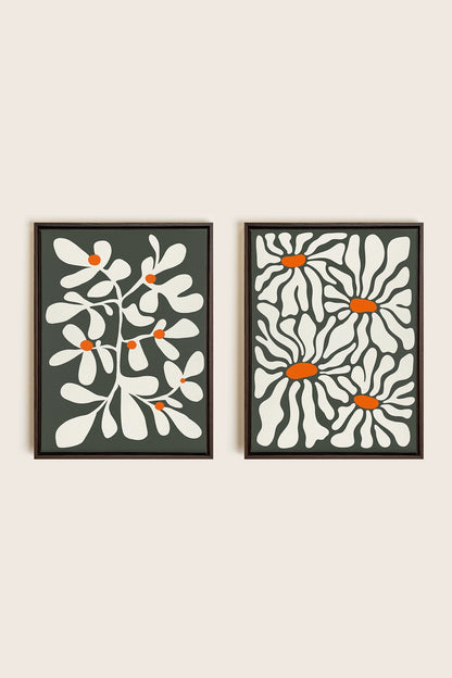 PÉTALES EN FUSION, 2 Oeuvres sur toile étirée, encadré Brun Noyer