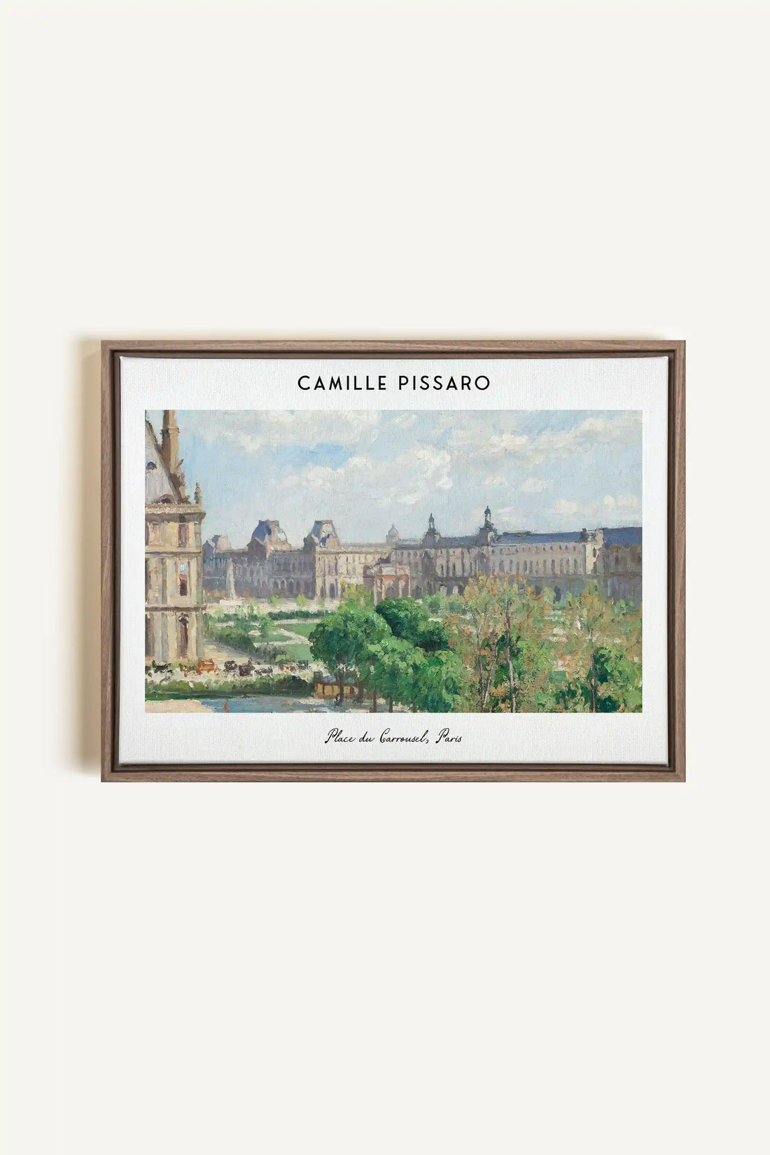 PLACE DU CARROUSEL, Artwork on stretched canvas, framed in Brown Oak