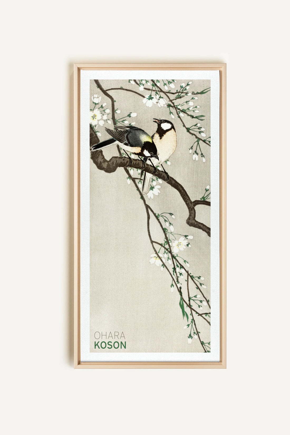 PARIDÉS SUR BRANCHE DE CERISIERS, Artwork on stretched canvas, framed Natural Light