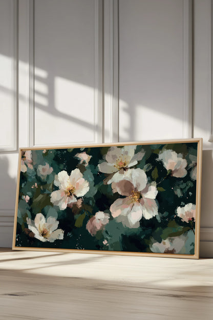 PÉTALES DE LUNE, Oeuvre sur toile étirée, encadré Naturel Clair