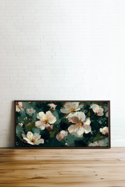 PÉTALES DE LUNE, Oeuvre sur toile étirée, encadré Brun Noyer