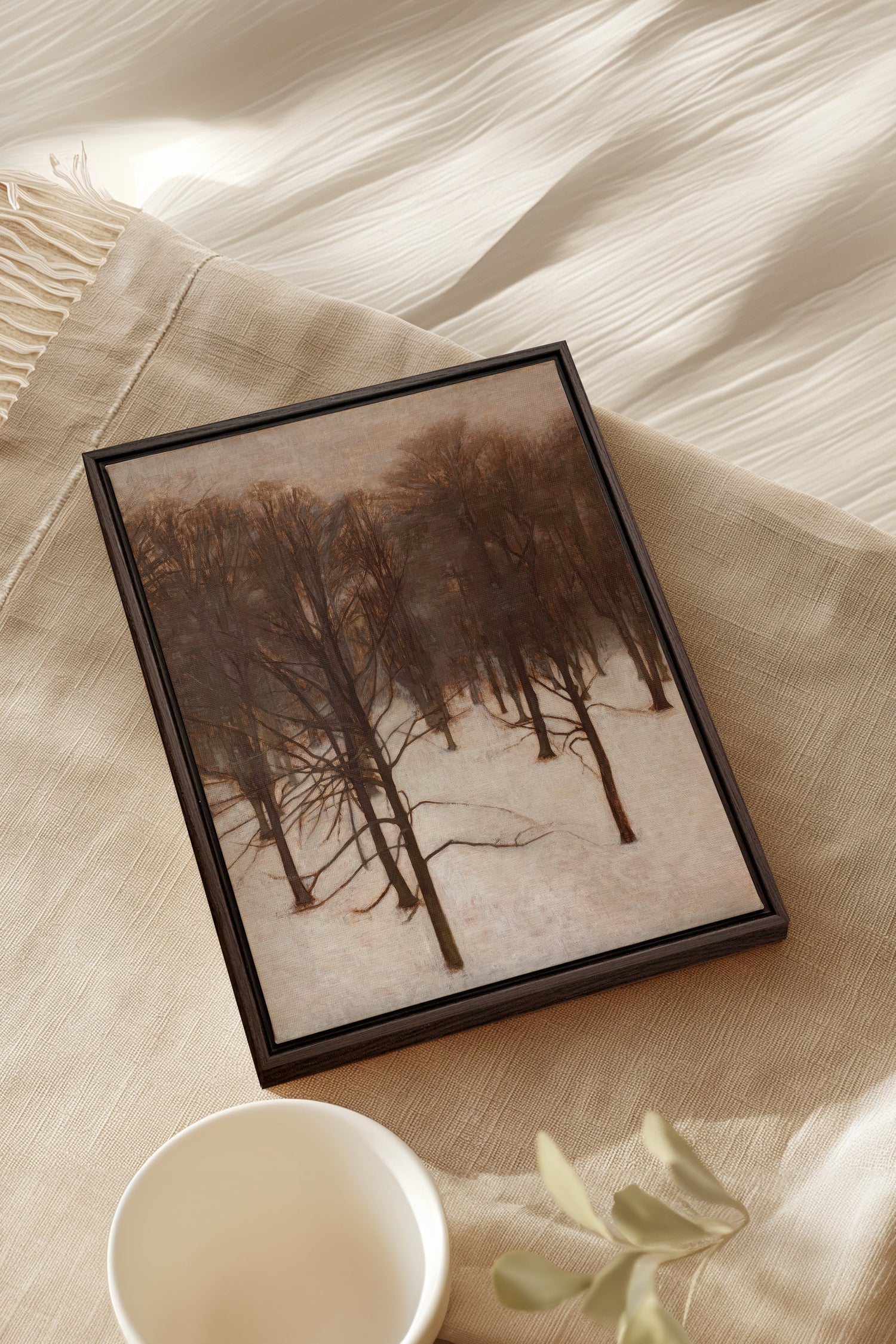 FORÊT DE GIVRE, Oeuvre sur toile étirée, encadré Brun Noyer