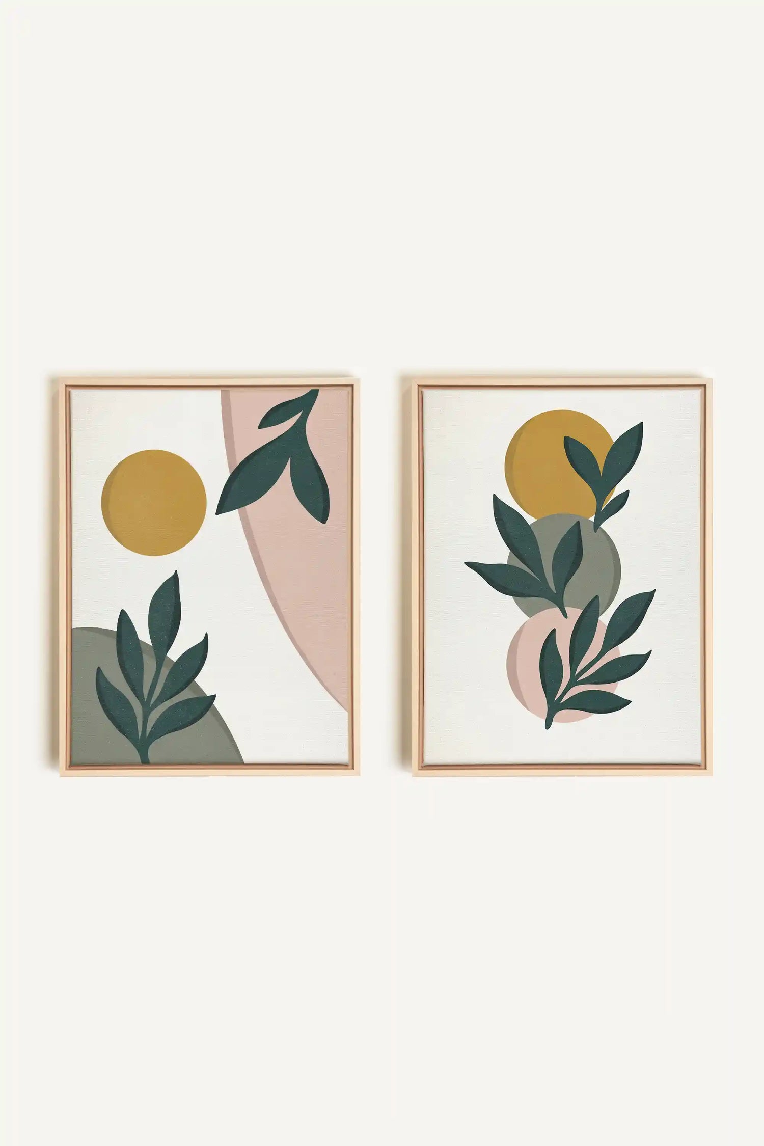 RADIANT FLORA DUO, 2 Artworks on stretched canvas, framed Natural Light