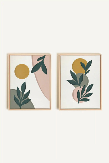 RADIANT FLORA DUO, 2 Artworks on stretched canvas, framed Natural Light