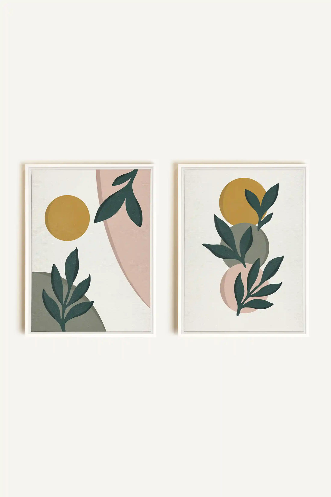 RADIANT FLORA DUO, 2 Oeuvres sur toile étirée, encadré Blanc