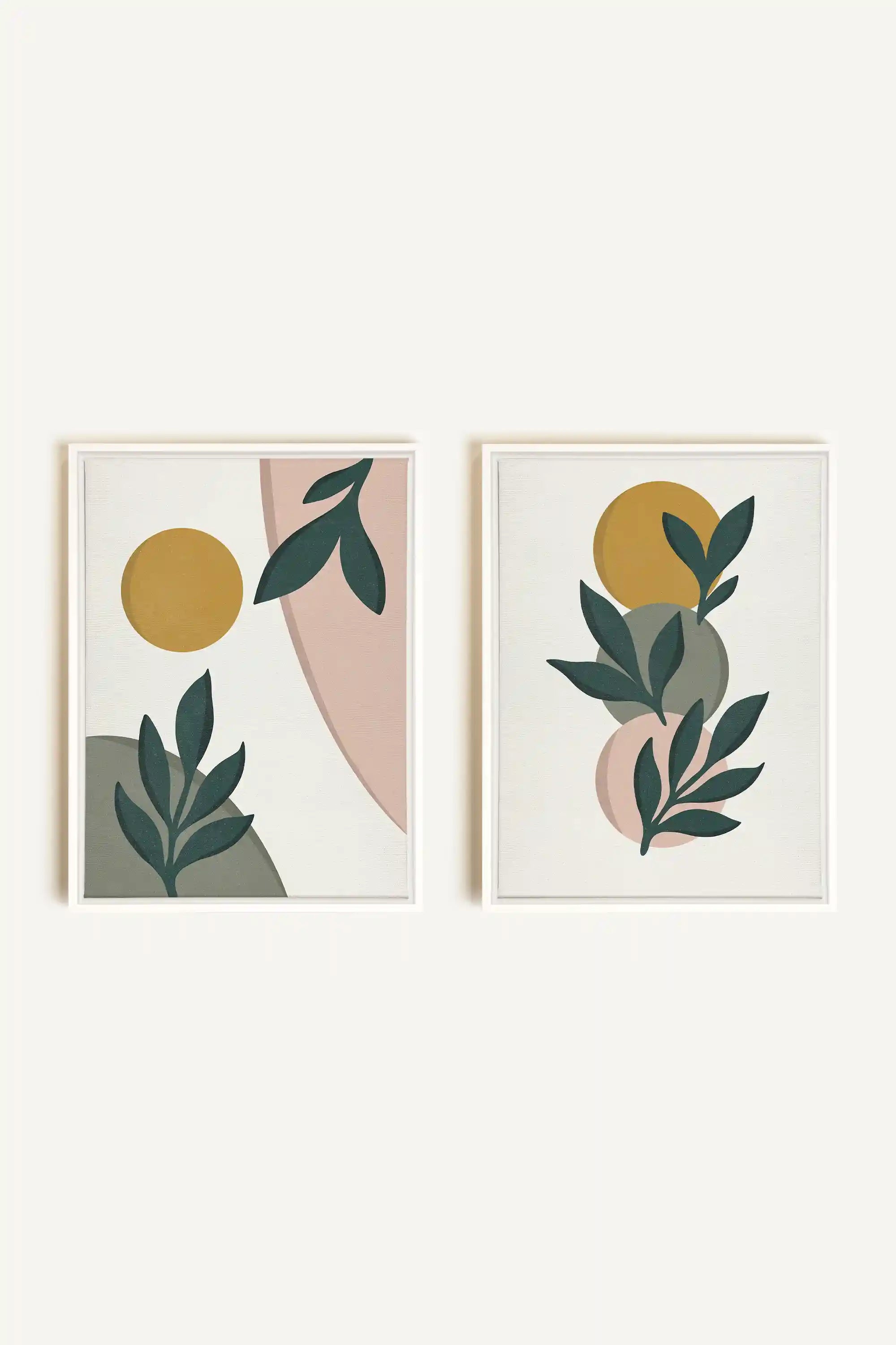 RADIANT FLORA DUO, 2 Oeuvres sur toile étirée, encadré Blanc