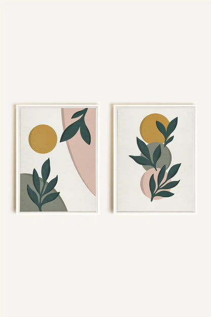 RADIANT FLORA DUO, 2 Oeuvres sur toile étirée, encadré Blanc