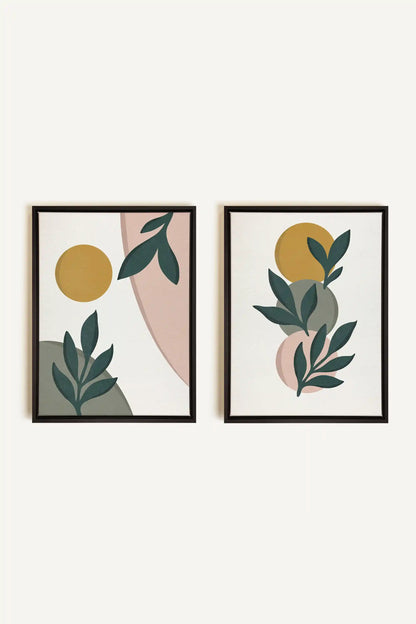 RADIANT FLORA DUO, 2 Oeuvres sur toile étirée, encadré Noir