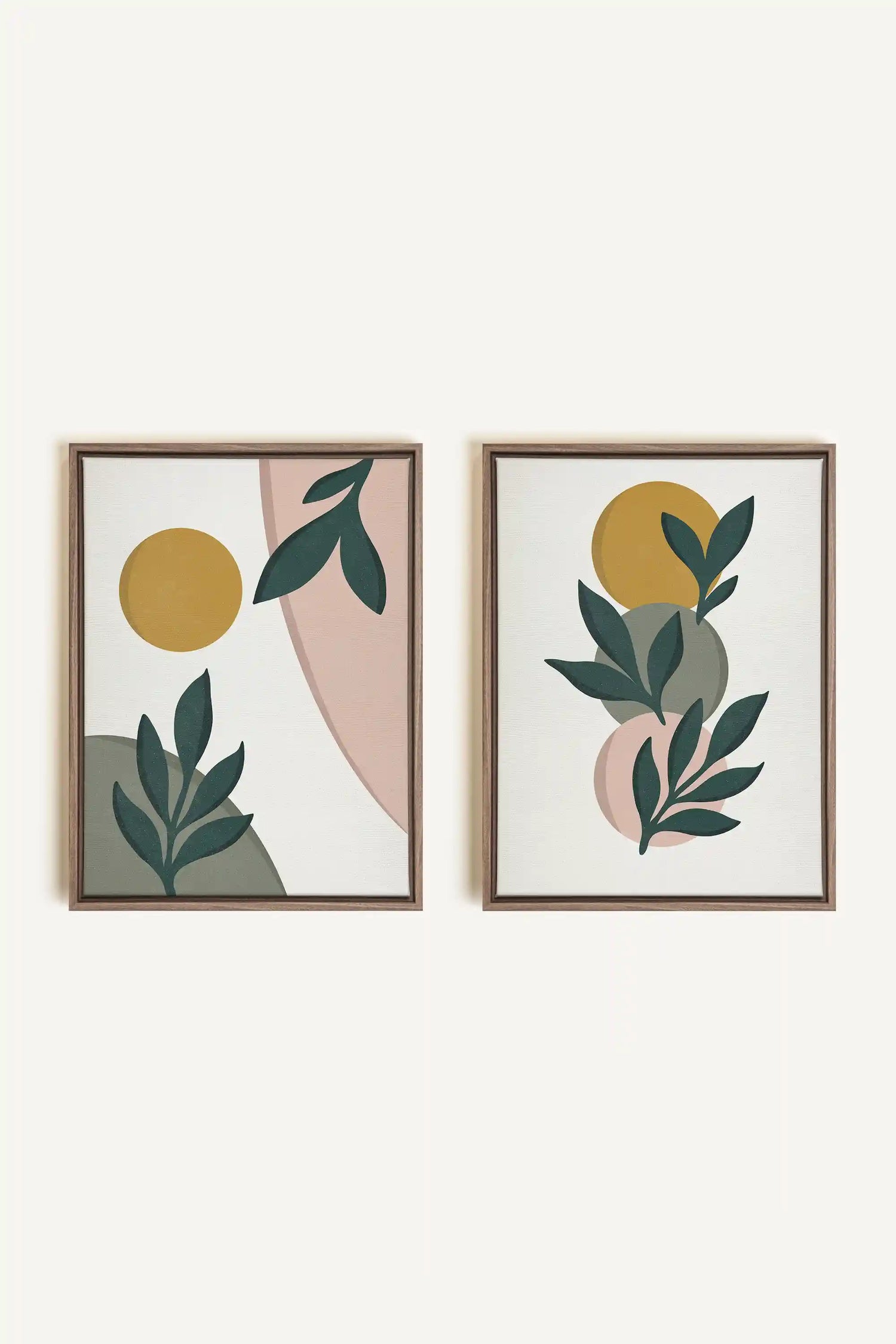 RADIANT FLORA DUO, 2 Oeuvres sur toile étirée, encadré Brun Chêne