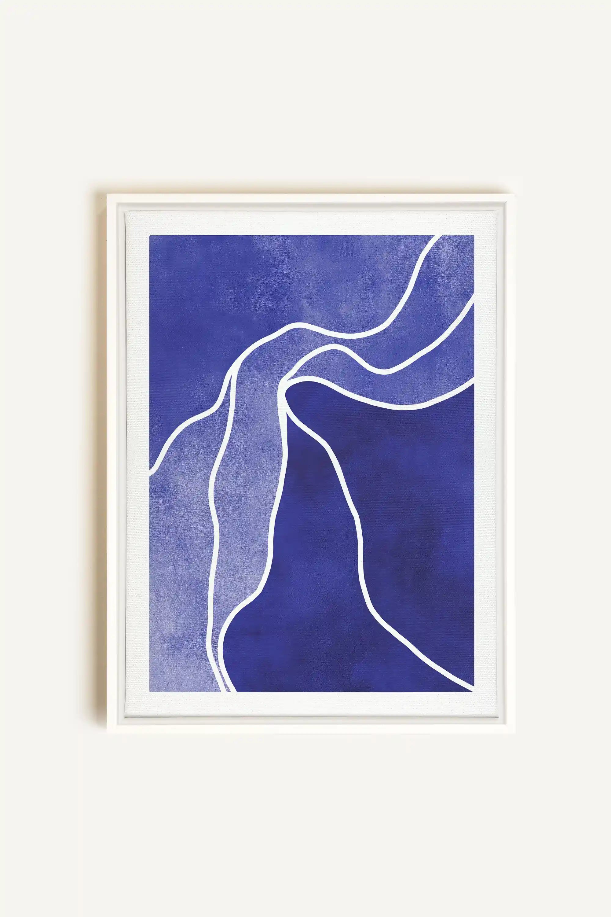 REFLET INDIGO, Oeuvre sur toile étirée, encadré Blanc