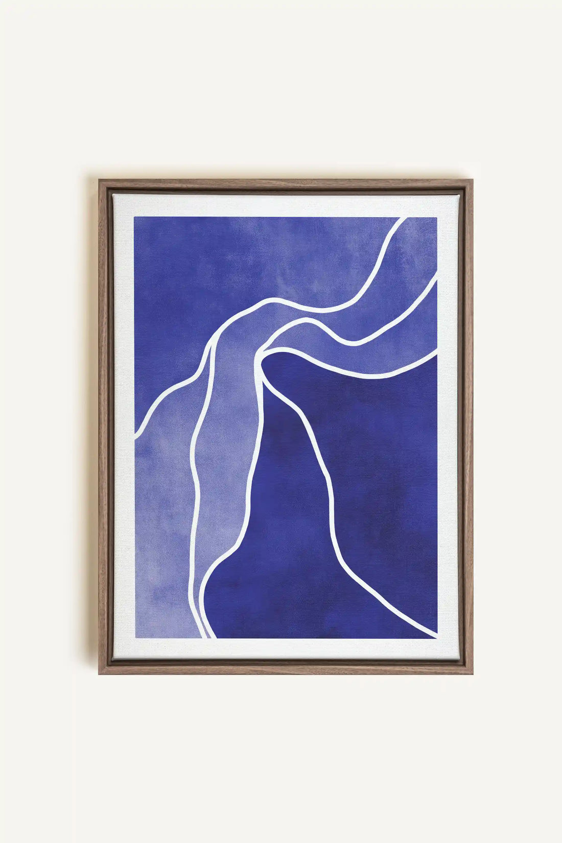 REFLET INDIGO, Artwork on stretched canvas, framed in Brown Oak