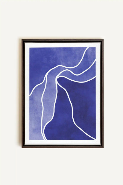 REFLET INDIGO, Oeuvre sur toile étirée, encadré Brun Noyer