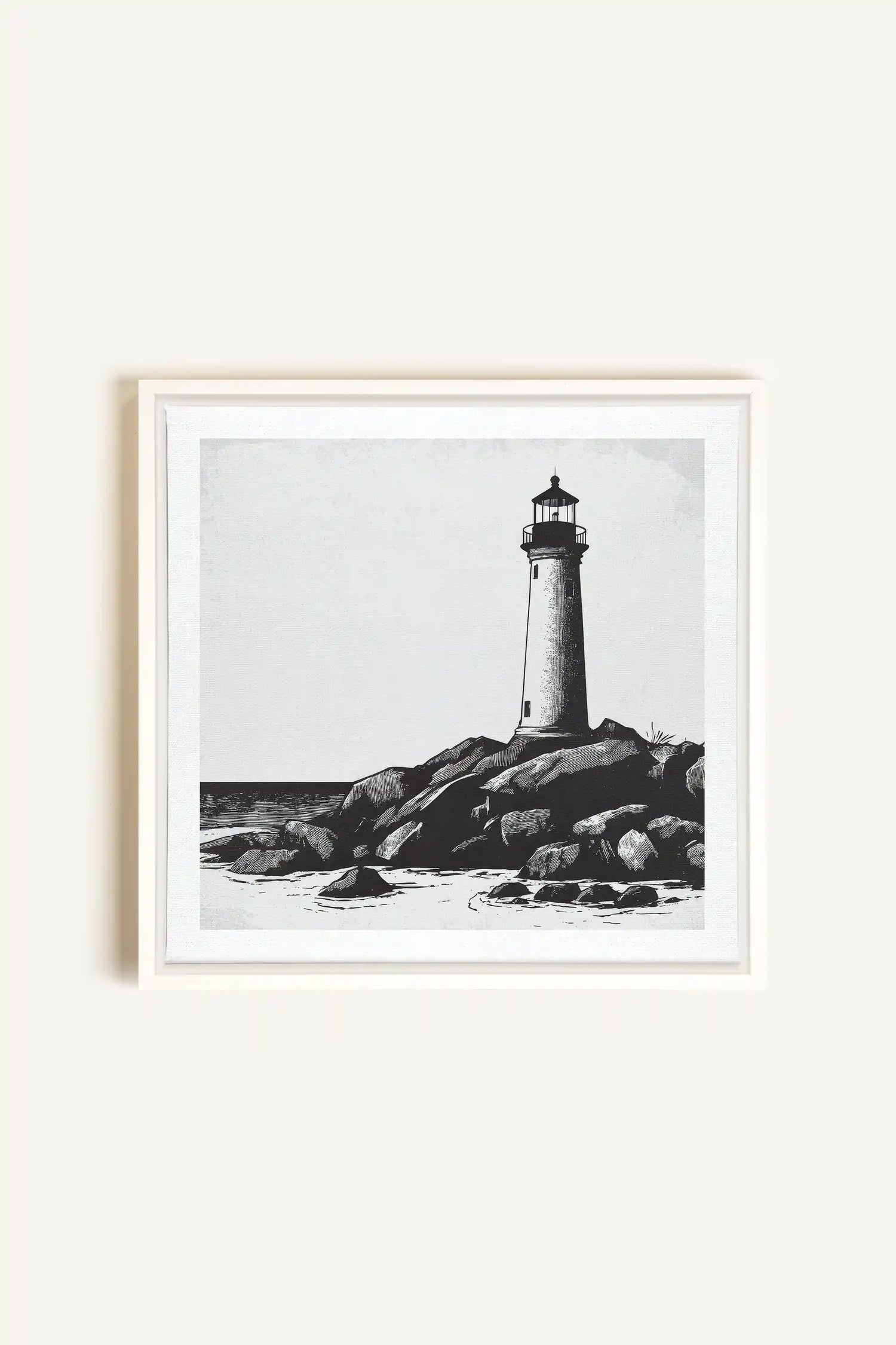 ROCKY SHORE LIGHT, Oeuvre sur toile étirée, encadré Blanc
