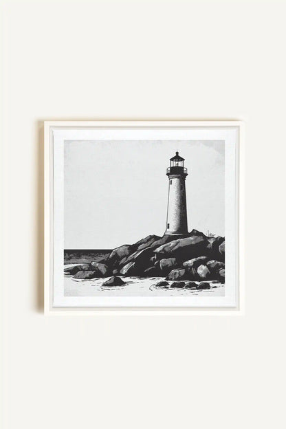 ROCKY SHORE LIGHT, Oeuvre sur toile étirée, encadré Blanc