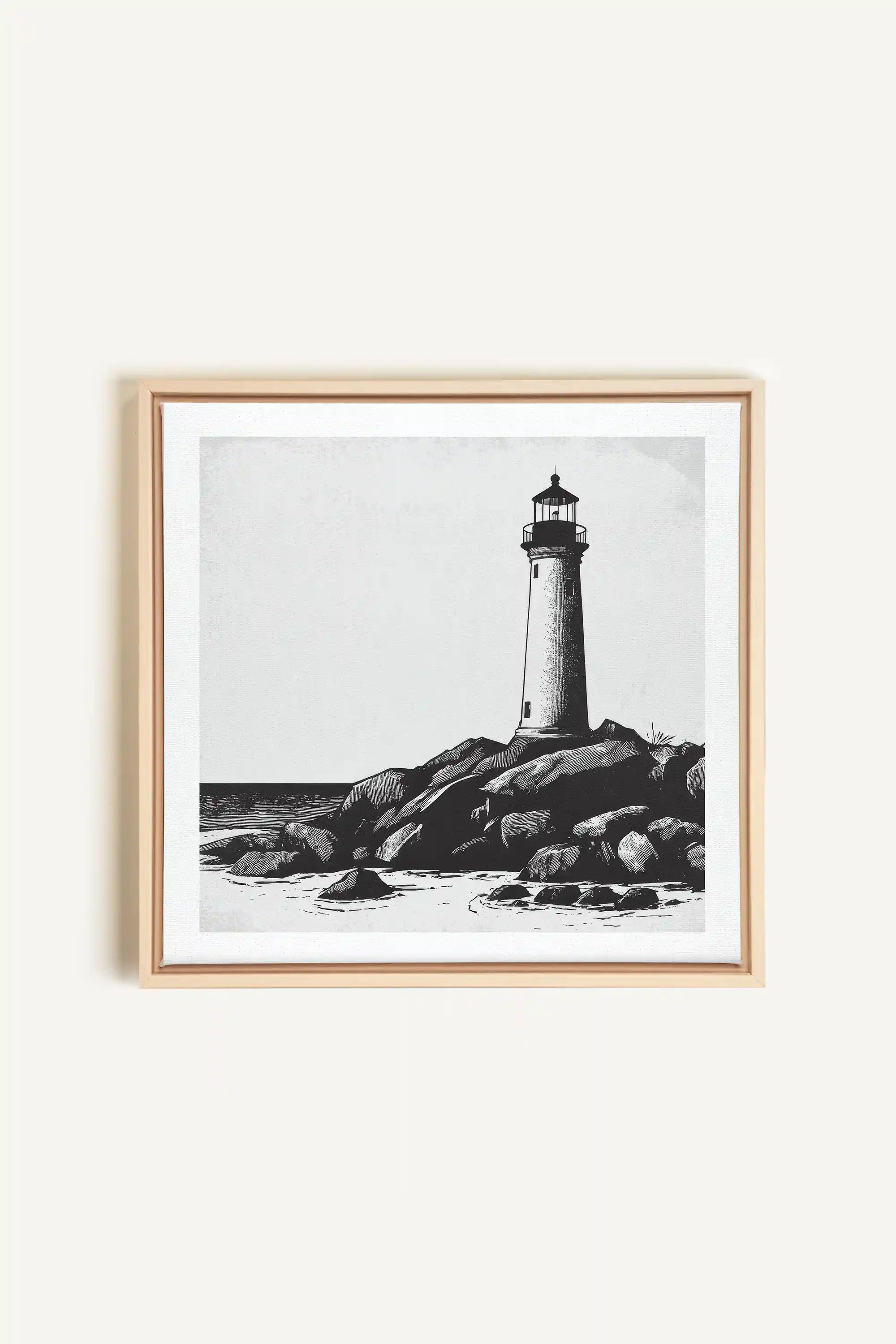 ROCKY SHORE LIGHT, Oeuvre sur toile étirée, encadré Naturel Clair
