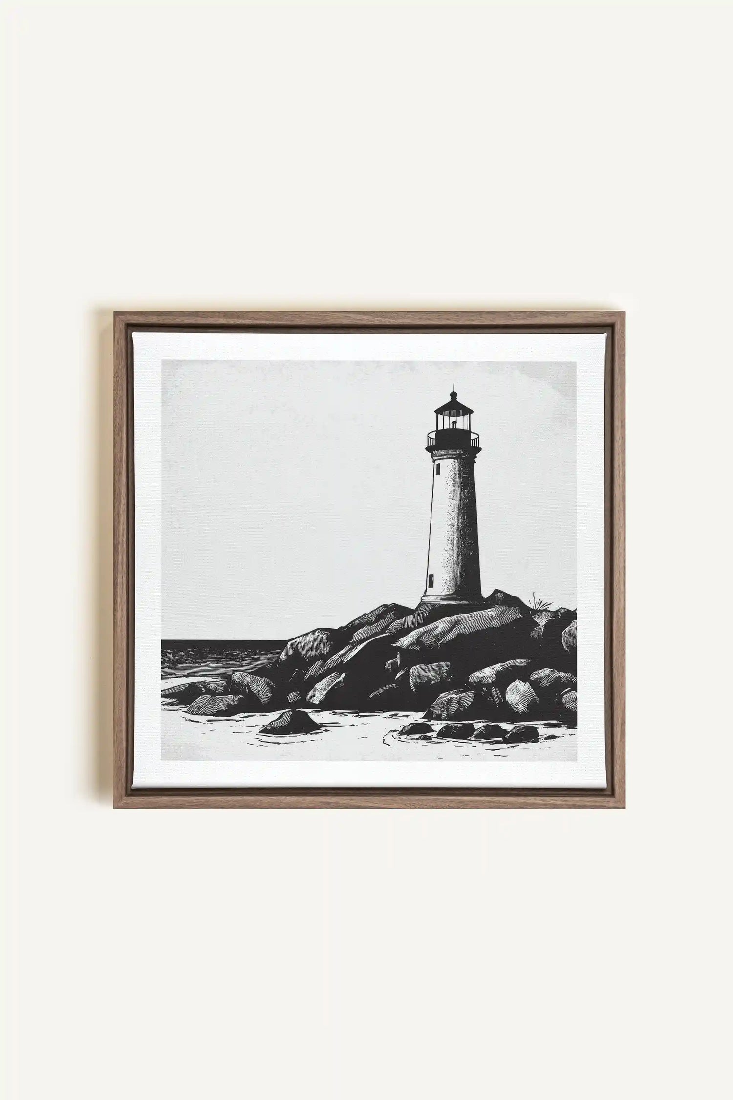 ROCKY SHORE LIGHT, Oeuvre sur toile étirée, encadré Brun Chêne