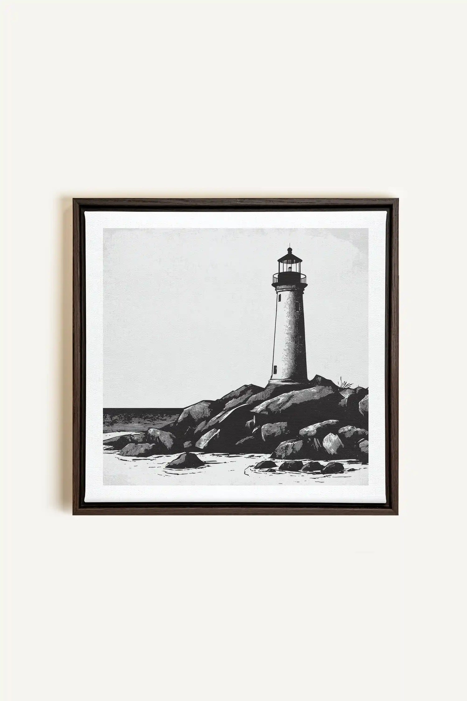 ROCKY SHORE LIGHT, Oeuvre sur toile étirée, encadré Brun Noyer