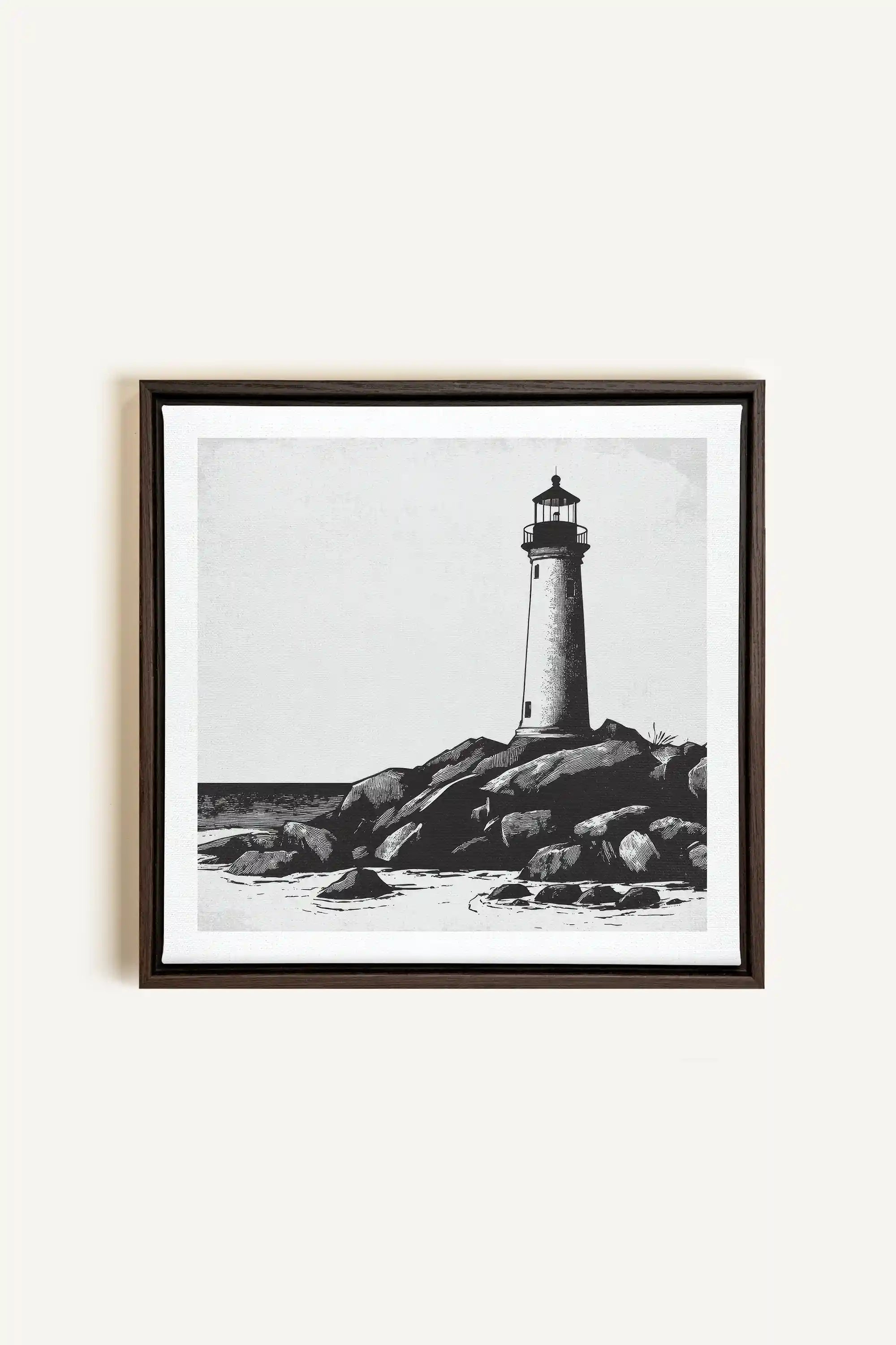 ROCKY SHORE LIGHT, Oeuvre sur toile étirée, encadré Brun Noyer