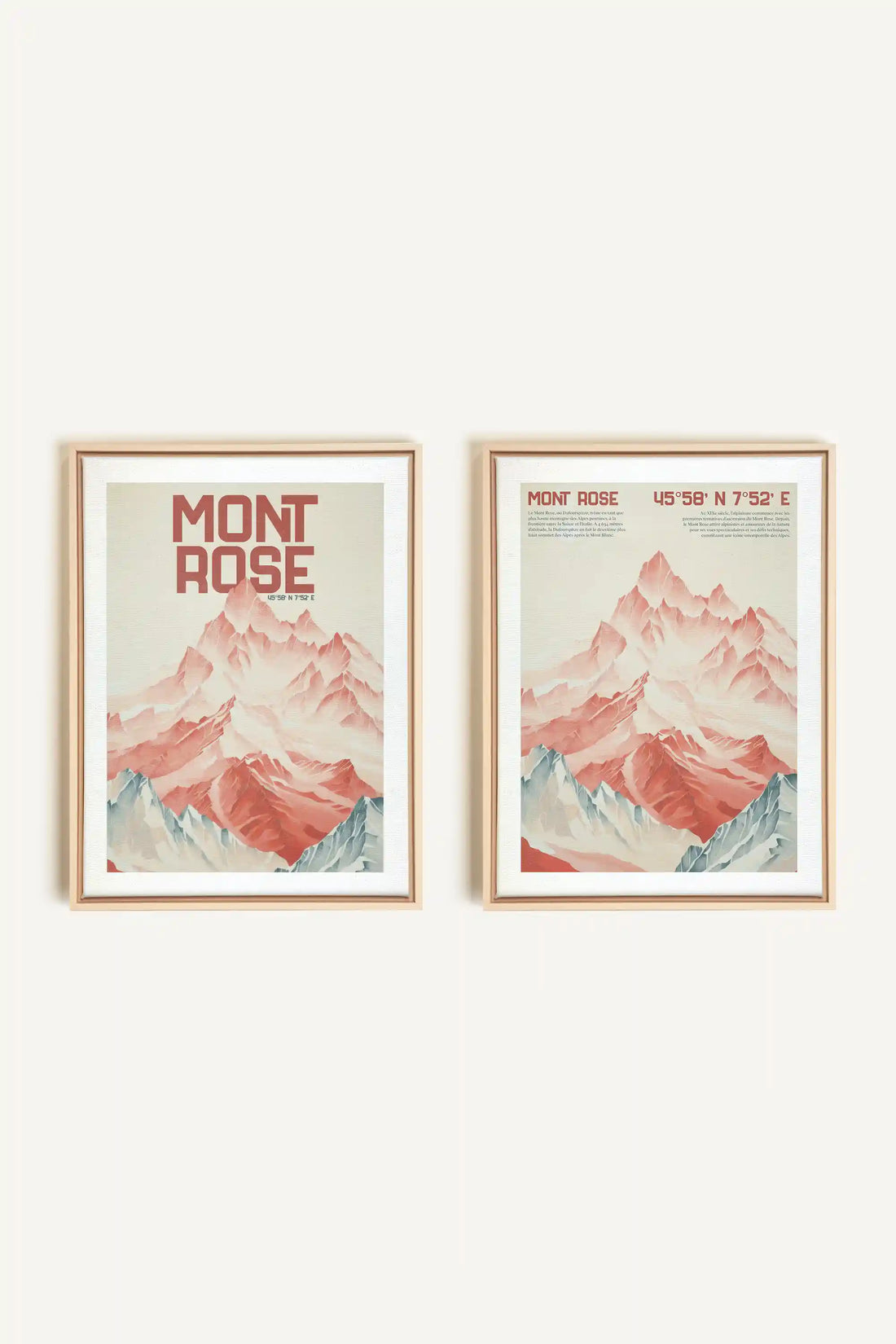 DUO ROSE SUMMIT, 2 Oeuvres sur toile étirée, encadré Naturel Clair