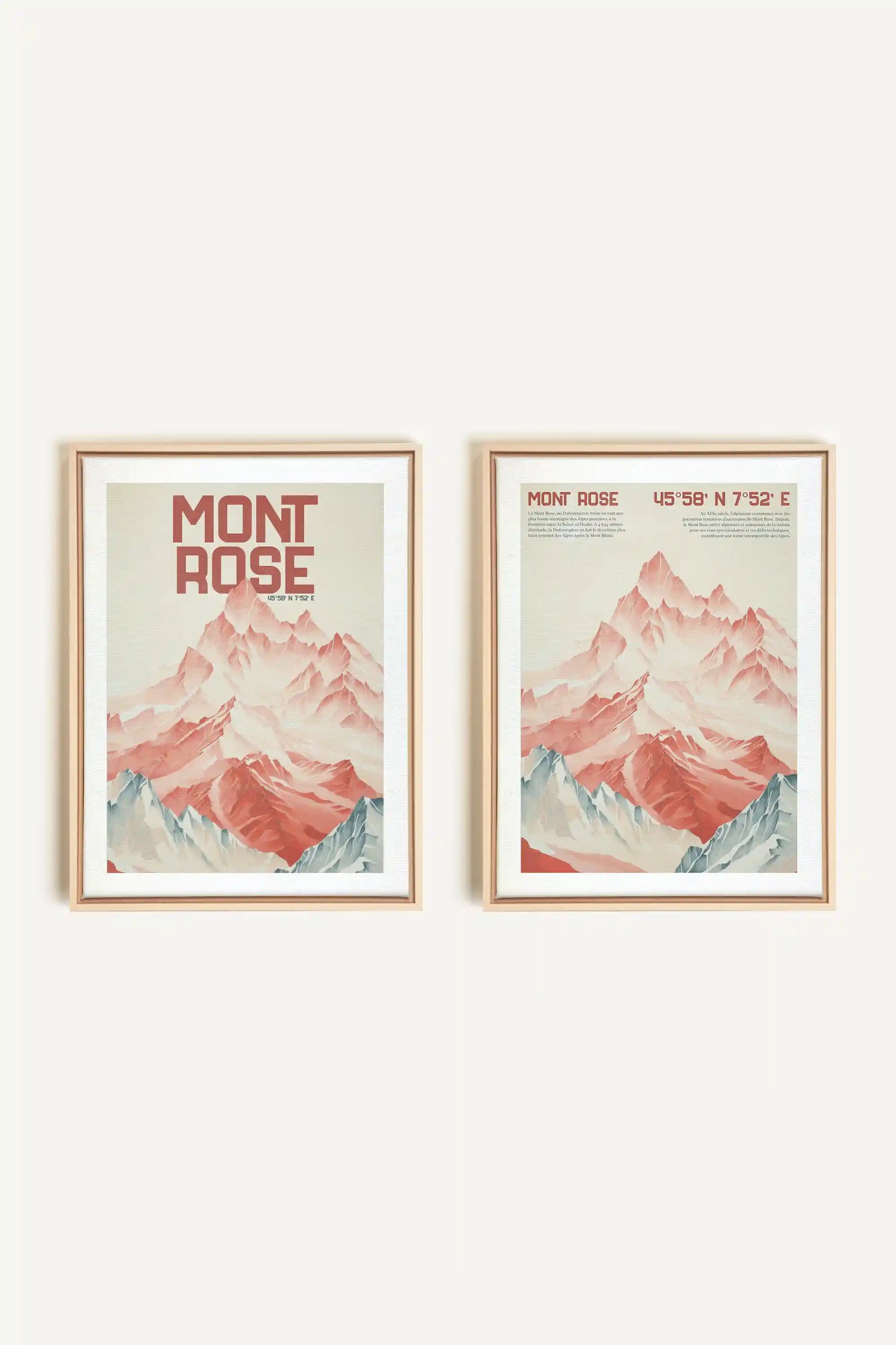 DUO ROSE SUMMIT, 2 Oeuvres sur toile étirée, encadré Naturel Clair